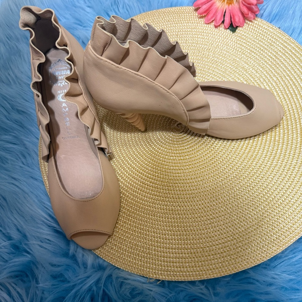 Jeffery Cambell Michelle Nude Leather Peep Toe Unicorn Heels 6.5 - Picture 5 of 9